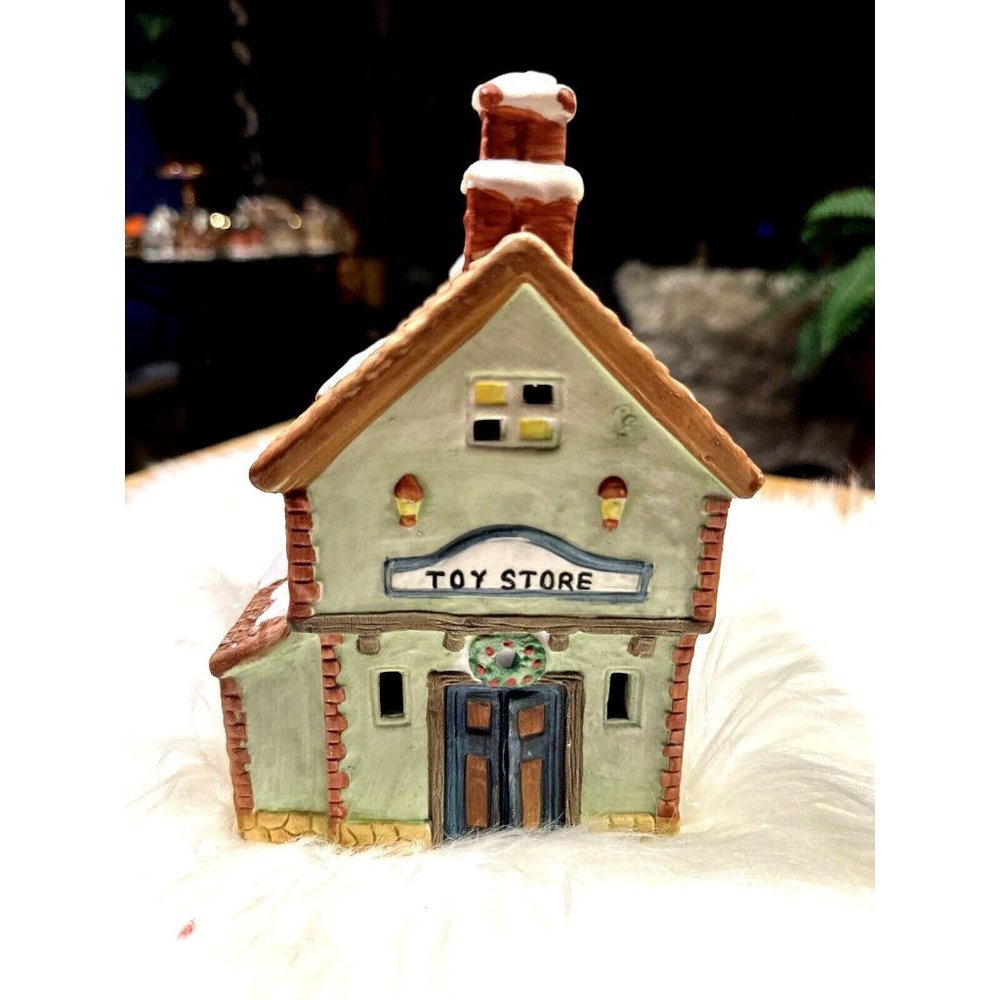 Vintage Lighted Christmas Village Putz House Toy Store Table Mantle Tree Decor